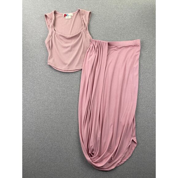 Free People Beach Set Small Pink Daphne Free-Flowing High Rise Skirt Ribbed Top - Picture 1 of 16